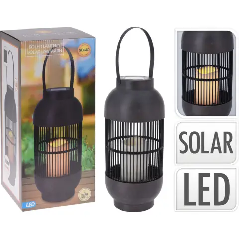 ProGarden Lantaarn met kaars solar LED rattan Zwart