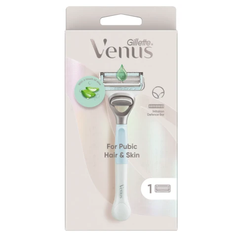 Gillette Venus for Pubic Hair and Skin, Razor + 1 Razor Blade Refills