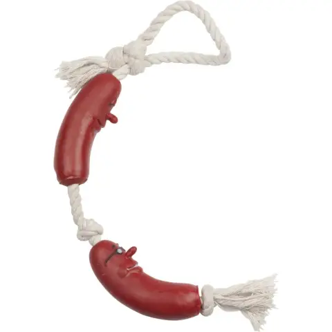Pet Jouet pour chien - Jouet pour chien - Poupée pour animal de compagnie - 2 saucisses sur une corde