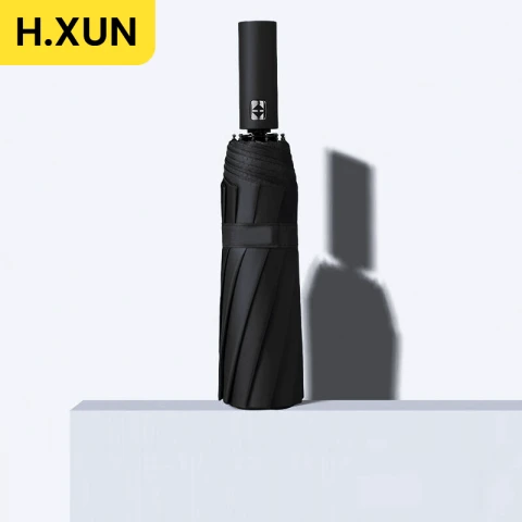H.XUN 24 Bone Automatic Umbrella - Large Folding Vinyl Umbrella - Rain or Shine - Black , Ideal for Business Travel