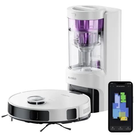 Eureka Robot Aspirateur 4000Pa avec Fonction Mop et Vidange Automatique Navigation LiDAR Blanc