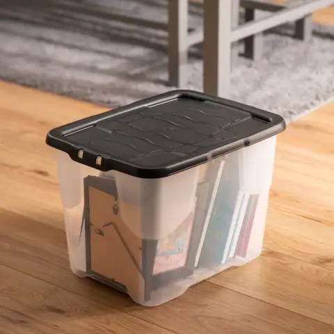 24L Curve Box with Lid-Clear /Black Lid