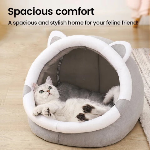 H.XUN Half-ingesloten Bed - Huis voor Kat en Hond, Wit, 45*43*38cm Katten Nest