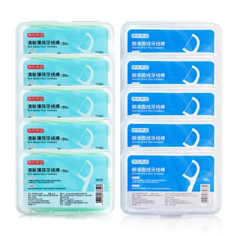 J.ZAO Smooth Round Dental Floss Sticks, 50 Pieces x 10 Boxes, Original & Mint Flavor