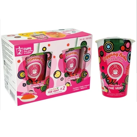 O'S Bubble Drinks Popping Boba Fraise & Pêche 2 x 480 ml (Gobelets)