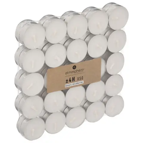 Weiße Kerzen, Duftlose Ambientekerzen - 50er-Pack