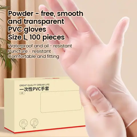 J.Zao 100 Stück Einweg-Handschuhe - PVC Lebensmittelecht Verdickt - Küche und Haushaltsreinigung - Größe L