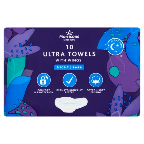 Morrisons Night Time Ultra Towels with Wings 10 Packs