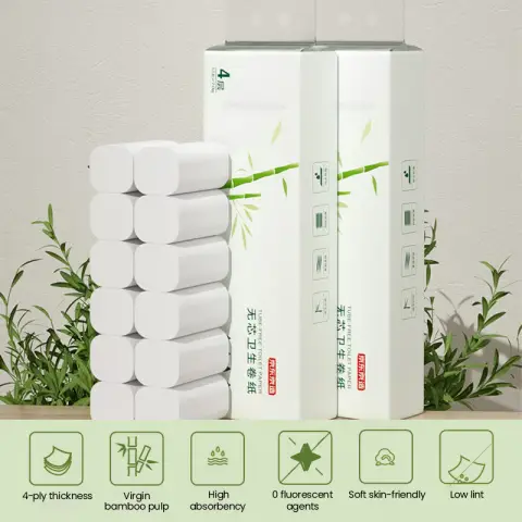 J.Zao White Coreless Toilet Paper - 12 Rolls - 4-ply Thickened Rolls - Towel - Toilet Rolls Coreless 12 Rolls