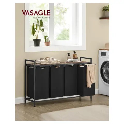 VASAGLE 4-Compartment Laundry Hamper with Removable Bags Metal Frame Clothes Sorter 116x72cm