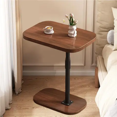 Huacan Liftable Side Coffee Table Wooden C Shaped Living Room Side Desk Couch Arm Tray walnut Liftable Coffee Table