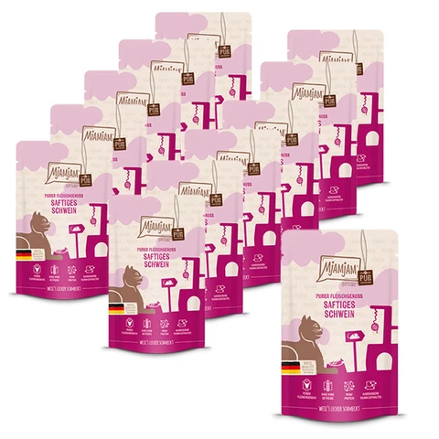 MjAMjAM - Nourriture pour chat - Quetschie - Festin de viande pure - Pork pur et succulent - 125 g × 12