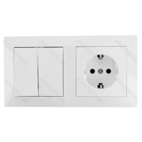 Aigostar Wandschalter Steckdosen/2-fach Kombination/Schuko-Steckdose+2-fach 1-Wege-Schalter/Unterputz/Weiß/PC