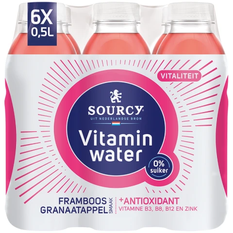 SOURCY Water Sourcy vitamin raspberry/pomegranate. 0.5l Shrink a 6 x 500 milliliter 6 pieces
