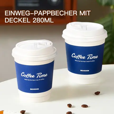 Maxcook 25 Stück 280 ml Einweg-Kaffeebecher mit Deckel für heiße und kalte Getränke, auslaufsicher
