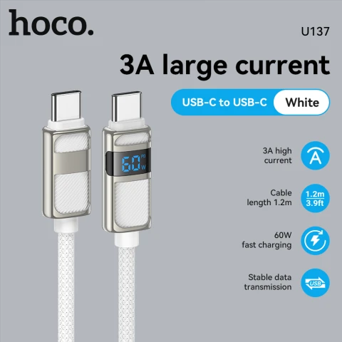 HOCO U137 60W 1.2M Type-C to Type-C Charging and Data Cable - White 