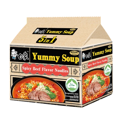 Nouilles en soupe au bœuf épicé halal Bai Xiang 96g*5 sachets