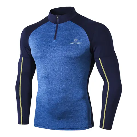 JAYXKEY Heren 1/2 Zip Lange Mouw Sport T-shirts Fitness Sweatshirts Middenblauw/donkerbl