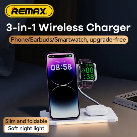 REMAX RP-W70 Minxl Pro Series 3-in-1 Foldable Wireless Charger - Black