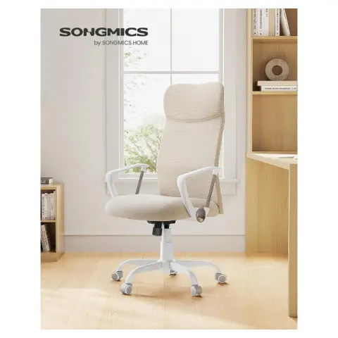 SONGMICS Ergonomic Office Chair Adjustable Height Swivel Padded Seat Recliner 120kg Cappuccino