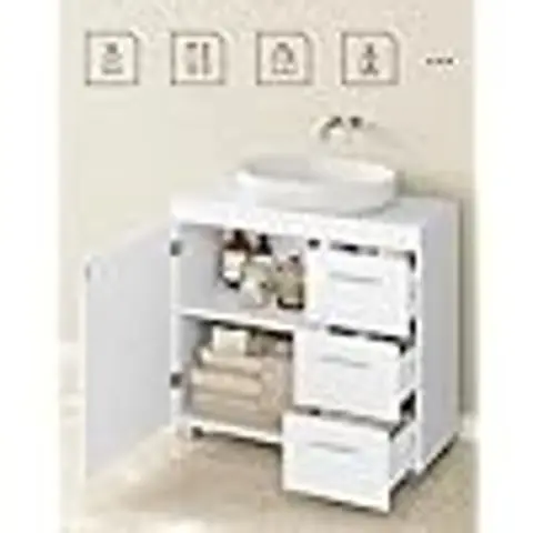 VASAGLE Bathroom Base Cabinet 3 Drawers 2 Compartments White