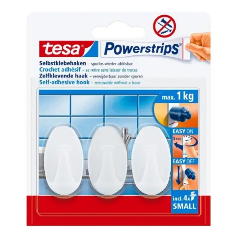 tesa Powerstrips Haken Small, Oval, weiß