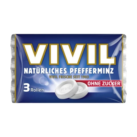 Vivil Zuckerfreie Pfefferminzbonbons, 3er-Pack, 3 x 28 g