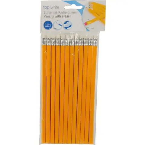 Topwrite Kids Topwrite Bleistifte mit Radiergummi - HB - 12 Stück