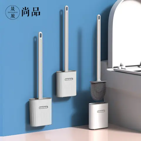 SNSP Toilet Brush Set No Dead Corner Toilet Brush Cleaning Brush Set Wall Hanging and Floor to Floor Dual purpose Silicone Toilet Brush White 1 Set