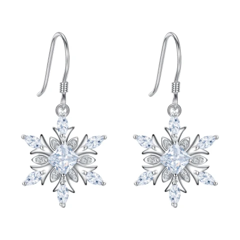 Ever Faith Snowflake Earrings, 925 Sterling Silver Clear Cubic Zirconia, Christmas Earrings Gift for Family