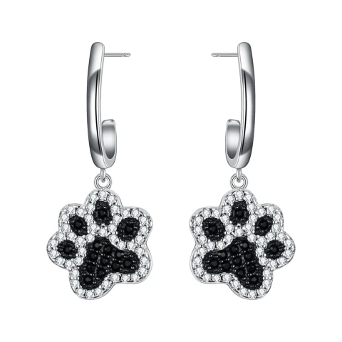 Ever Faith 925 Sterling Silver Cubic Zirconia Dogs Paws Footprint Drop DangleEarrings for Women Cute Jewelry Gift for Bitrhday Anniversary Chrismas