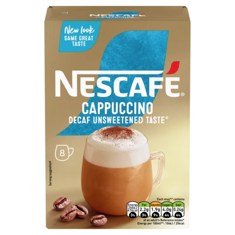 Nescafe Cappuccino Decaf Unsweet Instant Coffee 8 Sachets 120g