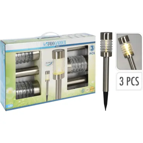 ProGarden Lamp Solar Tuin Lamp Set van 3pcs Zilver Dia 75mm