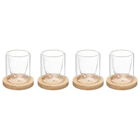 Coffret Cléa 4 tasses en verre 8 cl avec soucoupes en bambou