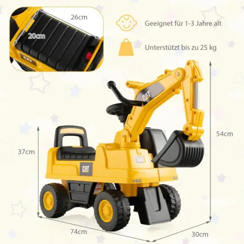 COSTWAY Kinder-Aufsitzbagger mit drehbarer Schaufel, gelb