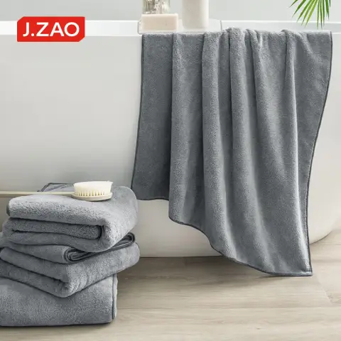 J.Zao 1pc - Bath Towel Thickened Cloudy Soft Quick Drying Soft Adult 5A Antibacterial 290 g Grey Large Bath Towel - 70x140 cm