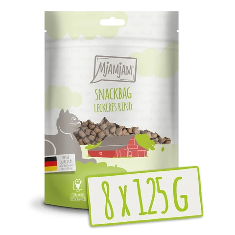 MjAMjAM Sachets de friandises pour chat au bœuf - 8 x 125 g