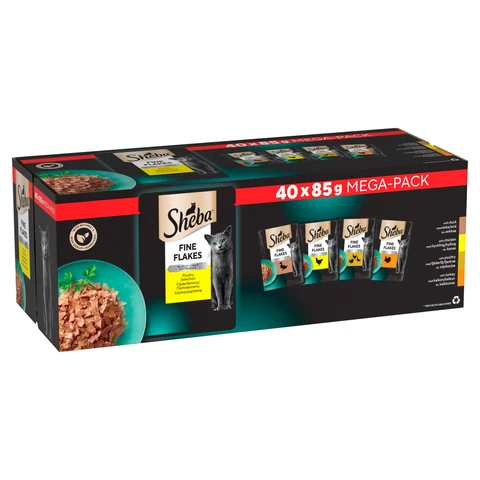Sheba Fine Flakes Adult Cat Food Pouch Poultry Selection In Jelly Mega Pack 40 x 85g