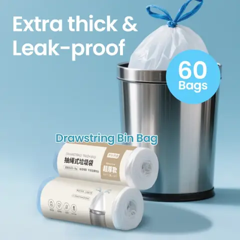 J.Zao Extra dicker Kordelzug-Müllbeutel - 60 Stück - für 30L Mülleimer - 46*75cm, 15u - Robust & Reißfest - Küche, Wohnzimmer