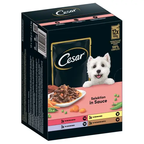 Cesar Frischebeutel Selektion in Sauce mit Fleisch und Gemüse 12 x 100 g