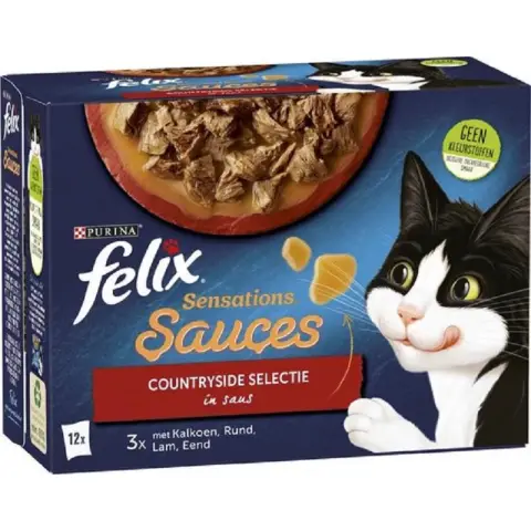 Felix Multipack Sensations Sauces Countryside Selection Croquettes pour chat Dinde Bœuf Agneau 12 x 85 g