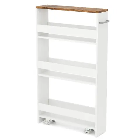 COSTWAY 13cm schmaler 4-stöckiger Küchenwagen, weiß