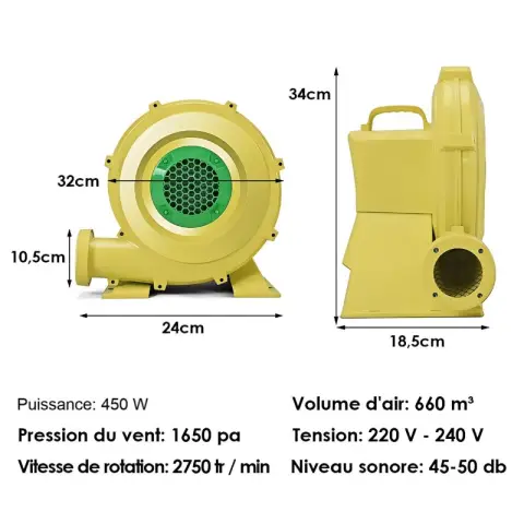 COSTWAY Souffleur 450 W Ventilateur électrique Souffleur d'air pour jouets gonflables