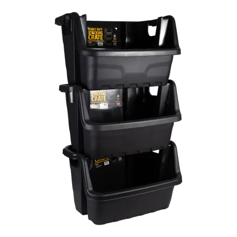 Strata Heavy Duty Stackable Tool Crate Set 3-Black