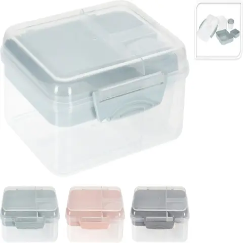 Excellent Houseware Lunchbox with Dressing Cup Assorted Food Storage 21.5 x 17 x H6cm 3ASS