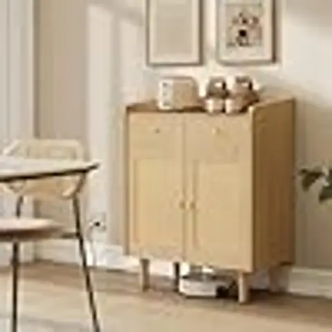 SONGMICS HOME Buffet Rieten Effect Deuren Opslagkast Lades Eiken Beige