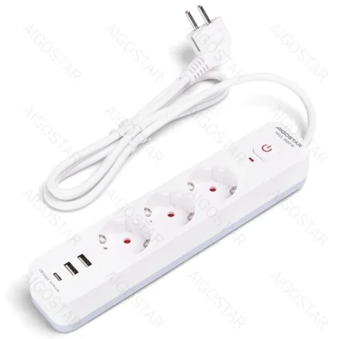 Aigostar 3-Way Power Strip 1.5M 3G1.0mm² White and Gray