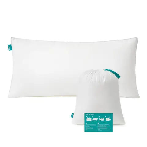 SONGMICS Pillow 40 x 80 cm, Filling 800 g, Fabric Surface Made of Soft Brushed Polyester, Cushion, Machine Washable at 60 °C, with Storage Bag, Cloud White