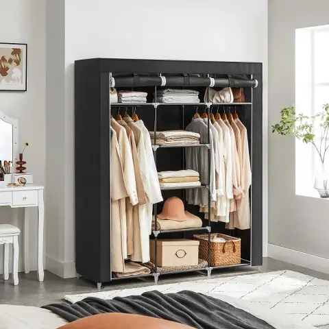 SONGMICS Kledingkast - Linnenkast met Kledingroede en Planken - 175 x 150 x 45 cm - Zwart