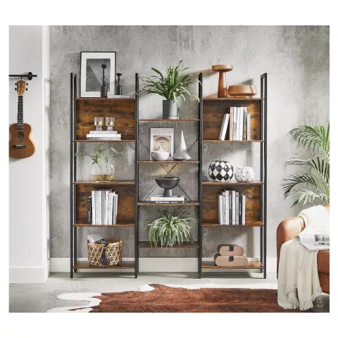 VASAGLE 14 Shelf Metal Frame Bookcase Industrial Style Bookshelf for Living Room 24x158x166cm